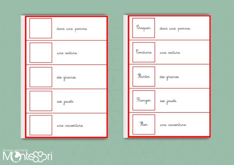 Planches de jeux verbe & association