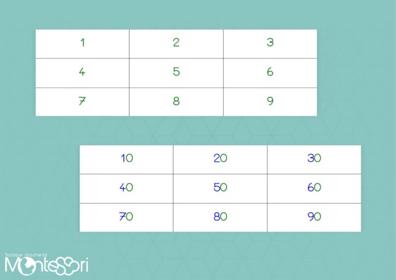 Étiquettes 1 à 9 & 10 à 90