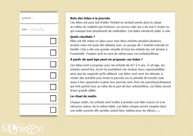 Liste journalière 6-9 ans