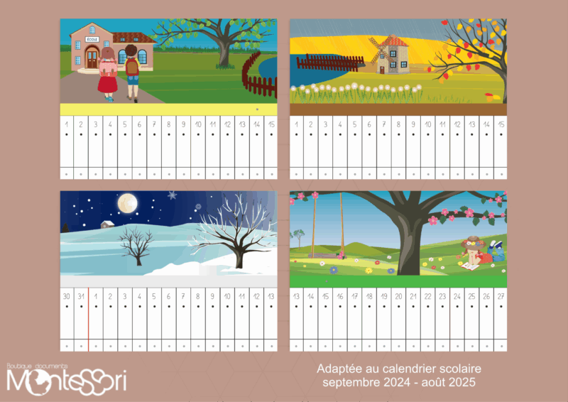 Poutre du temps calendrier scolaire - couleur