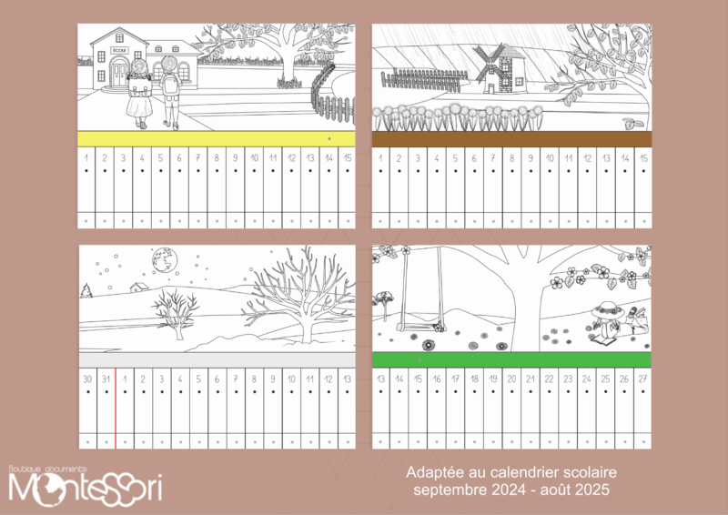 Poutre du temps calendrier scolaire - dessin