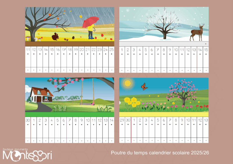 Poutre du temps calendrier scolaire - couleur 2025/26