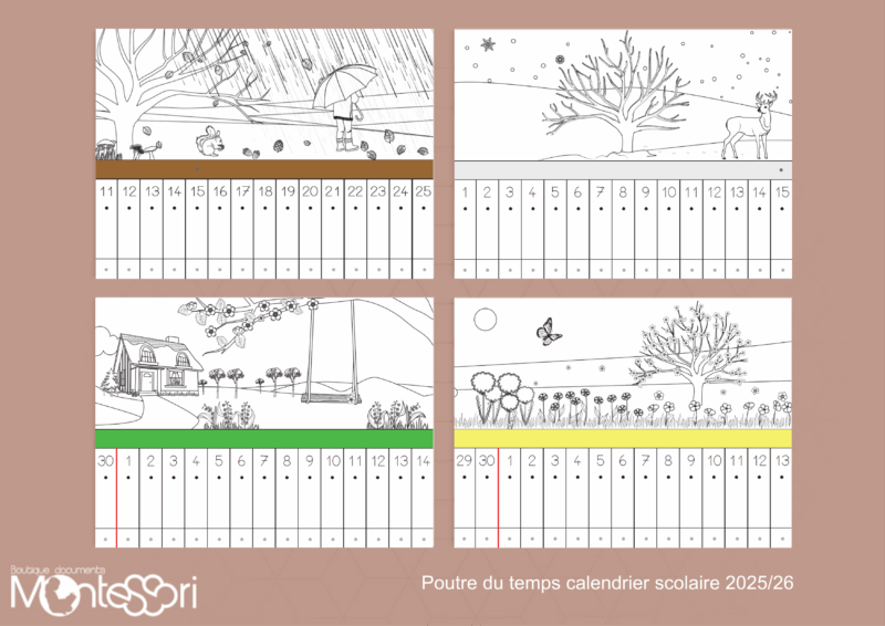 Poutre du temps calendrier scolaire - dessin 2025/26