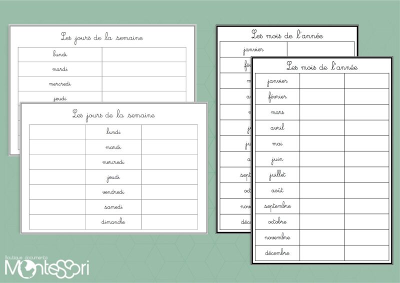 Jours de la semaine & mois de l’année